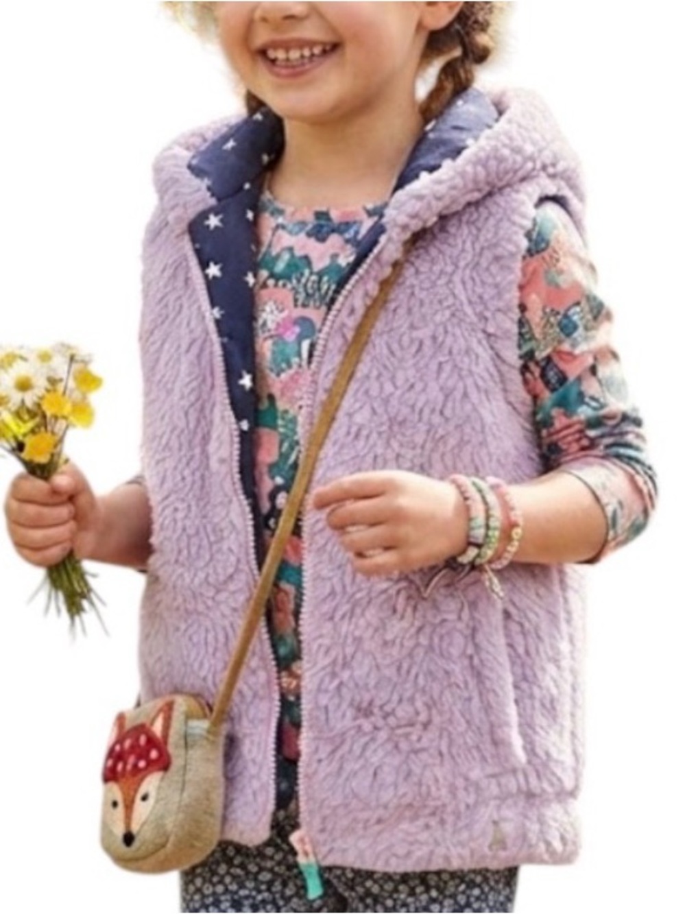 MINI BODEN Gorpcore Girls Blush Pink Fuzzy Faux Fur Hooded Winter Vest Size 7-8Y